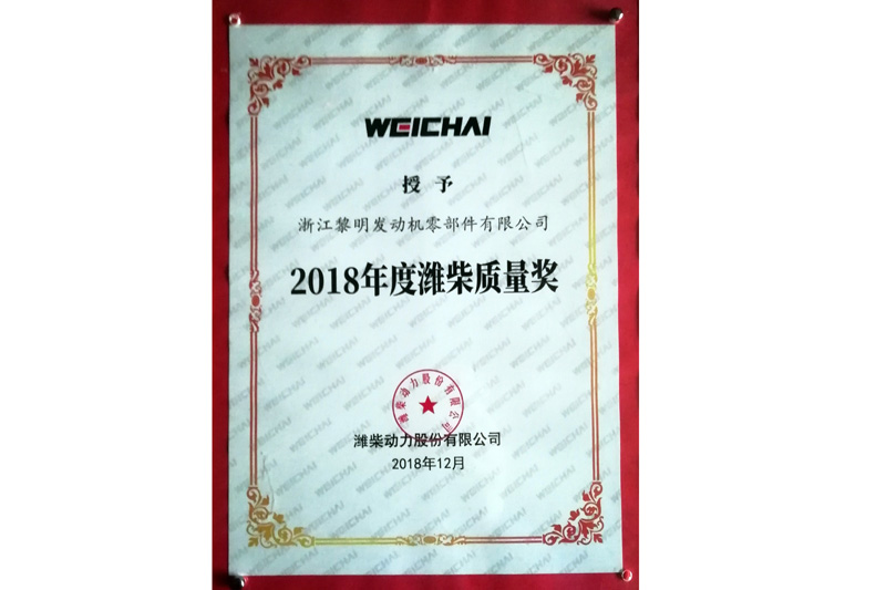 Excellent Quality Award(WEICHAI, 2018)